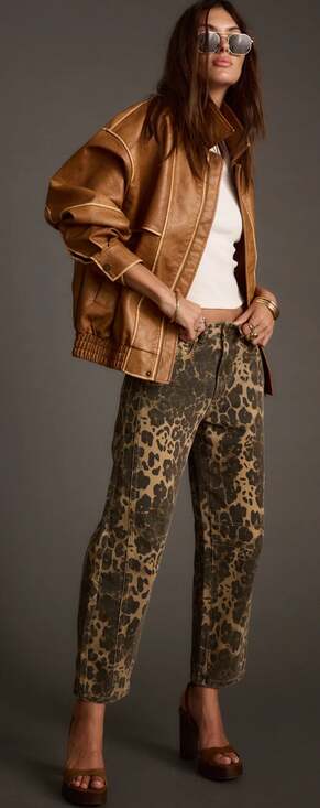 12th Tribe Denim - 12th TRIBE Muse Leopard Print Barrel Leg Jeans Size 32